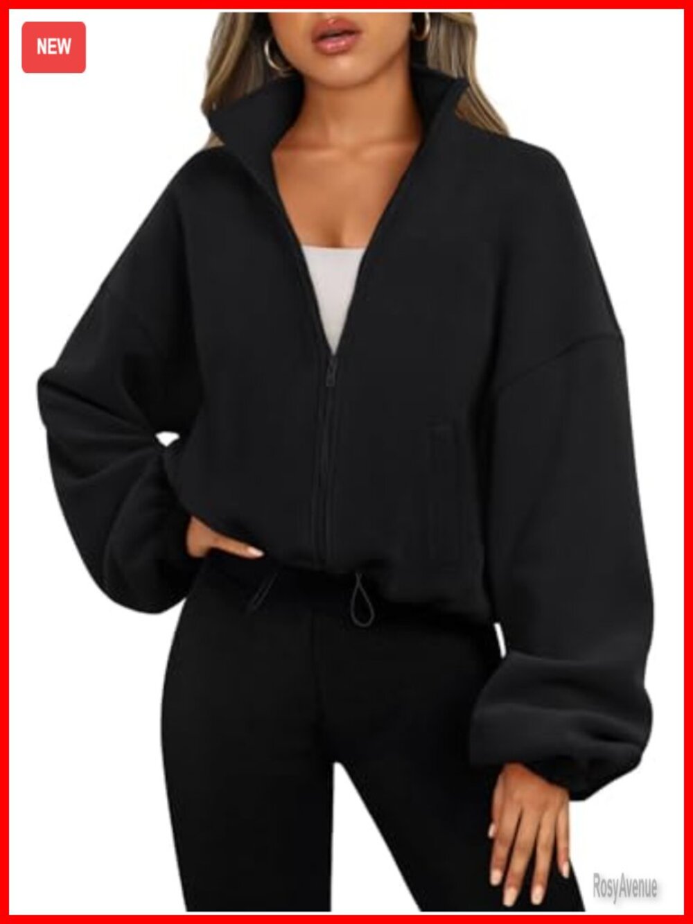 Oversized Cropped Fleece Jacket Full Zip Long Sleeve Hooded Y2K Sweatshirt